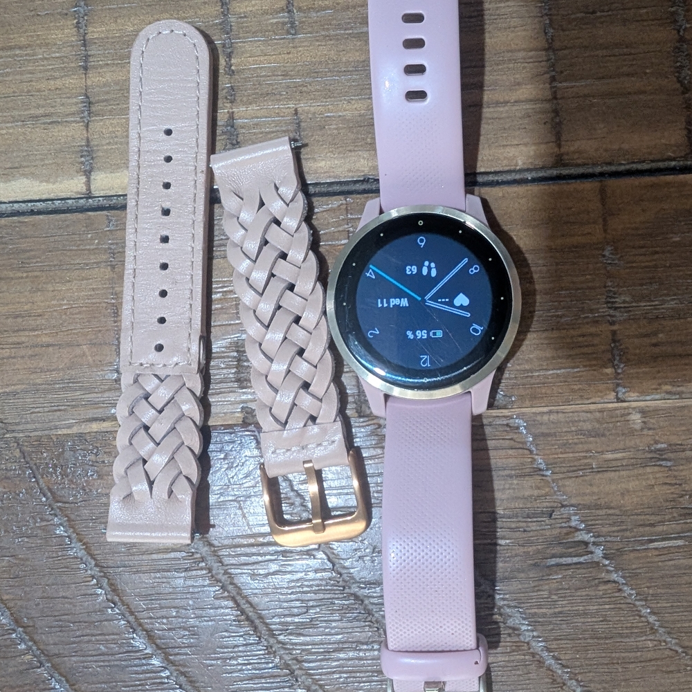 Garmin Vivoactive 4s Smartwatch with Pink and Braided Straps